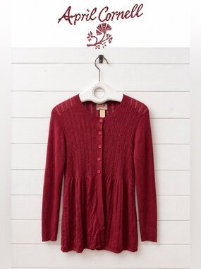 April Cornell Vintage Burgundy Cardigan – Size L